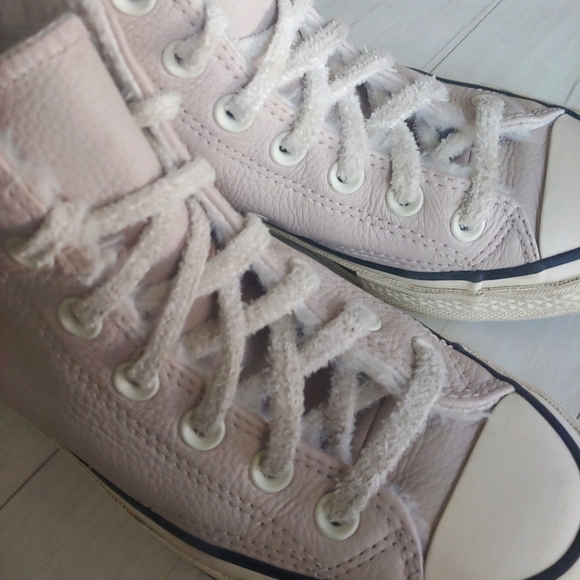 CONVERSE Leather Sherpa Lined Chuck Taylor All Star High Tops Shoes - Picture 5 of 15
